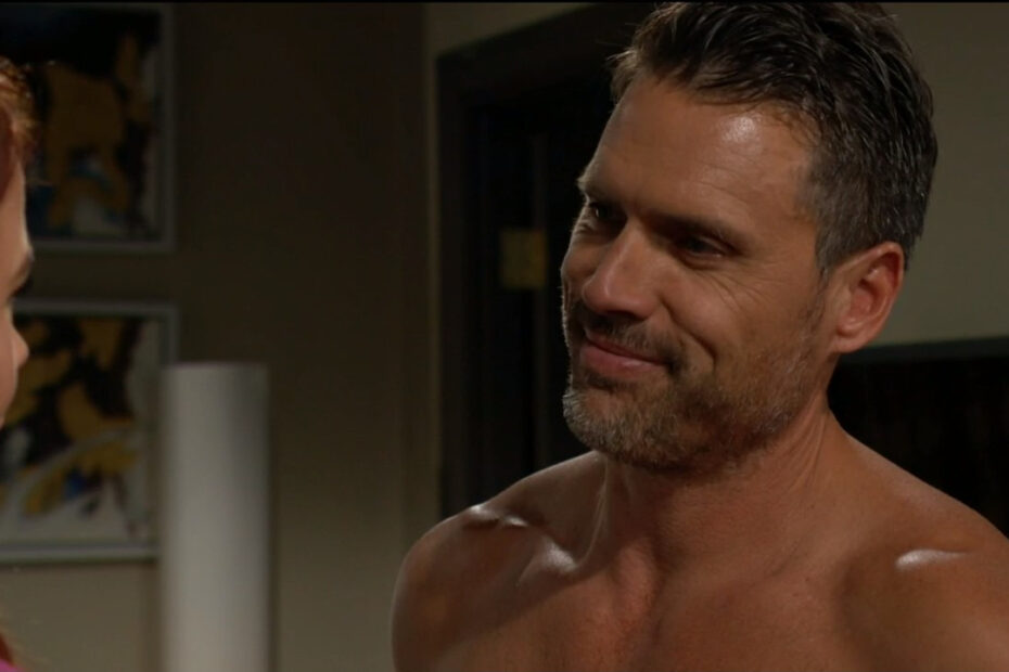 A shirtless Nick Newman smiles at Sally Spectra as she tells him of her future plans - Y&R Recap for Nov 18, 2022