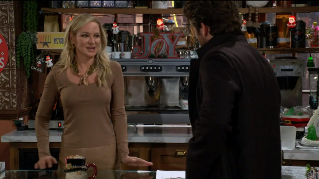 Sharon talks to Chance at the coffee counter