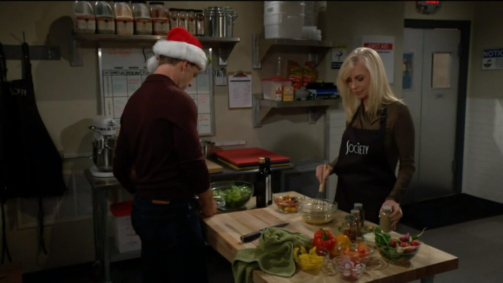 Ashley and Tucker are in Society's kitchen, preparing a meal for themselves
