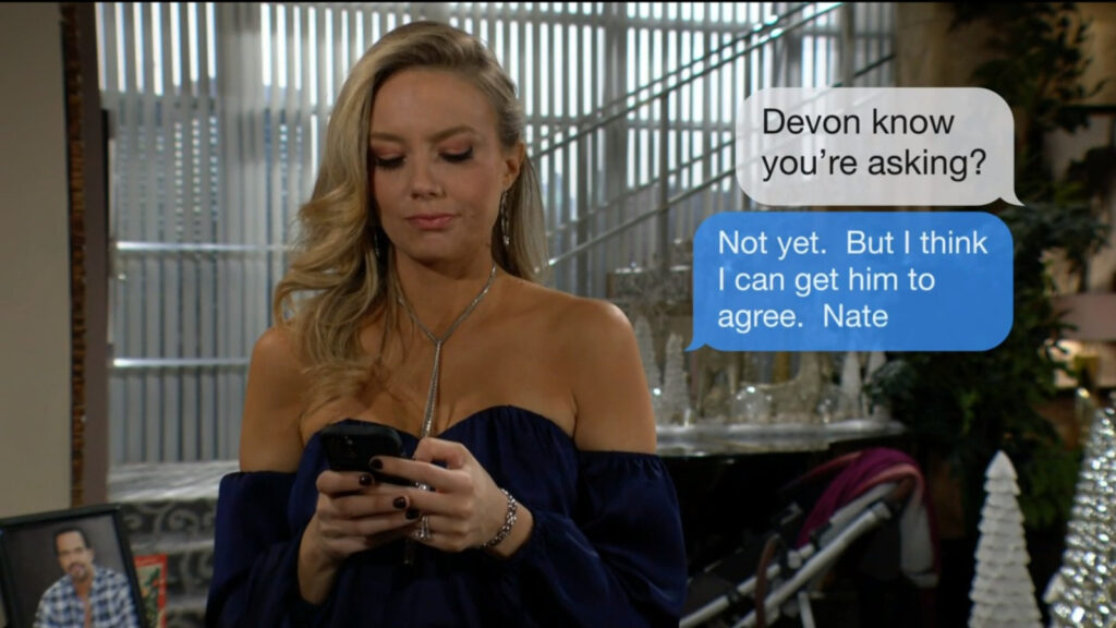 Abby texts Elena asking her to bring Nate over to Devon's