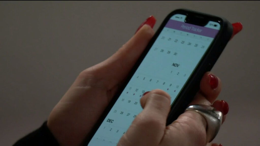 Sally's Period Tracker app on her cellphone