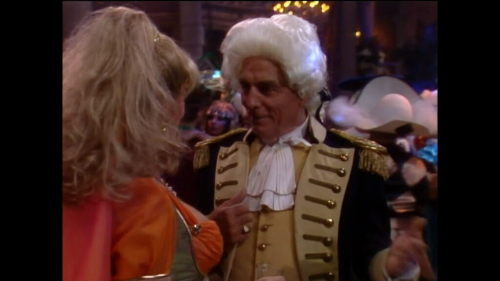 John Abbott as George Washington talks with Carol Robbins, dressed as Jeannie