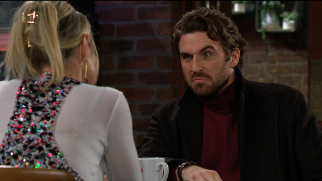 Chance makes a funny face when Sharon tells him that he should ask the kids for advice - Young and Restless Recap Dec 13, 2022