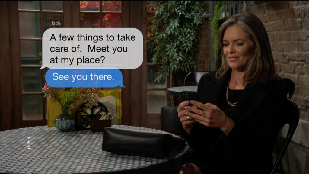 Diane reads a text message from Jack to meet for dinner at his place - Young and Restless Recaps - yandrrecaps Dec 2, 2022