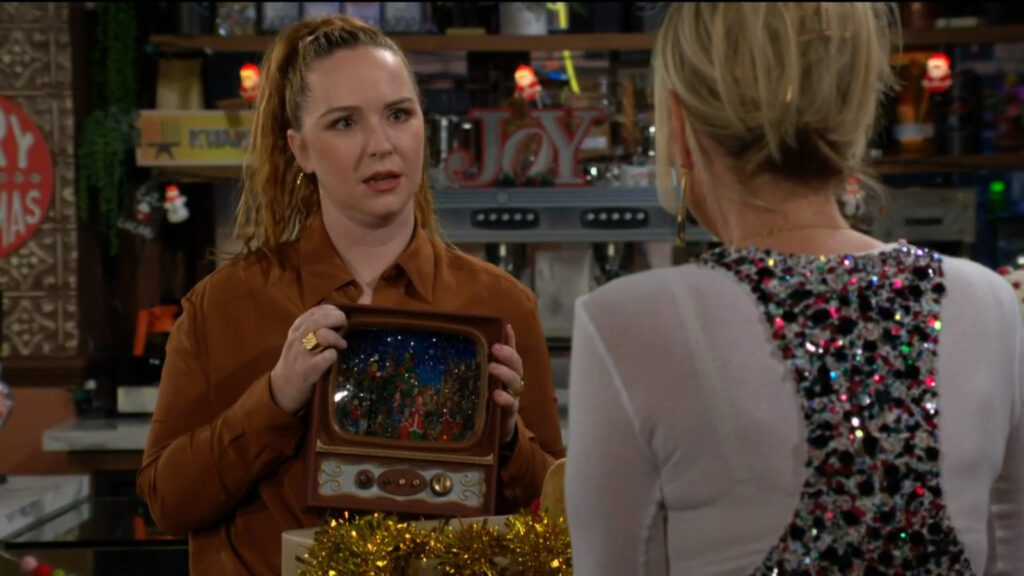 Mariah pulls out an old Christmas decoration and shows it to Sharon - Young & Restless recap for Dec 19