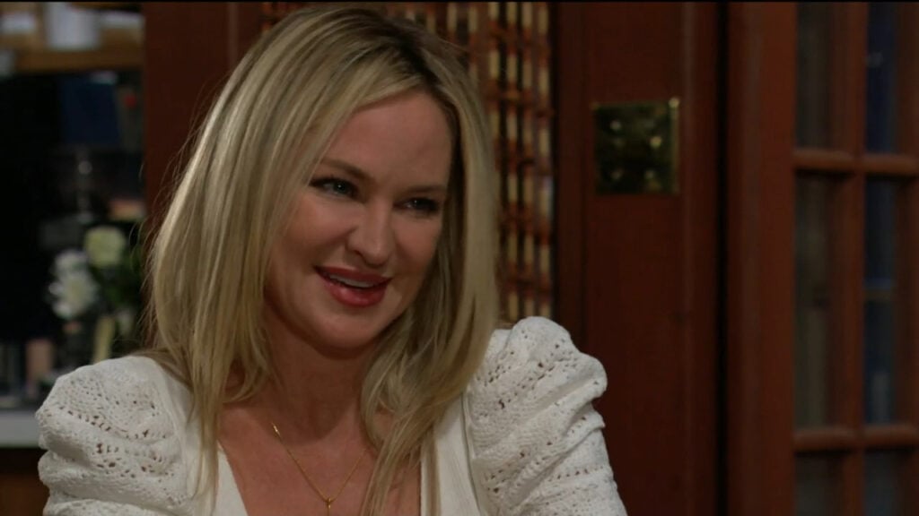 Sharon smiles as she discusses next week's dinner with Chance