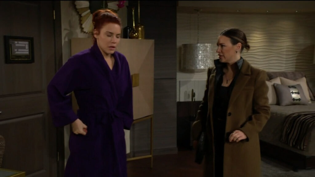 Chloe comes over to Sally's hotel suite