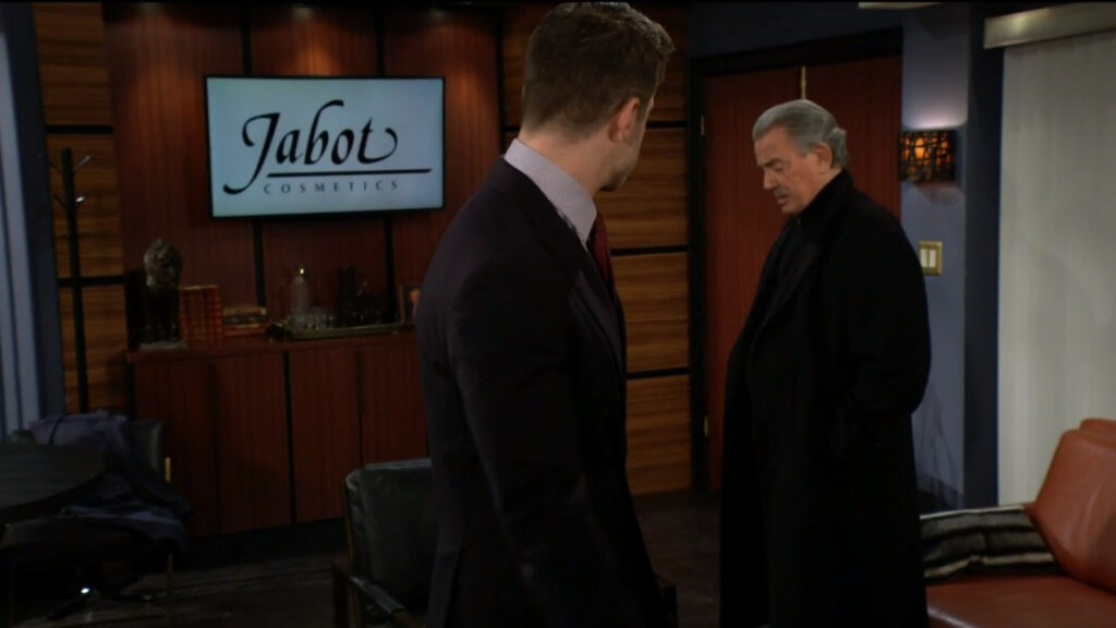 Kyle and Victor Newman talk in Kyle's office