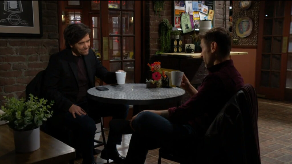 Danny Romalotti and Daniel Romalotti Jr sit at a table in the coffee shop, talking - Young and The Restless recap for Jan 3, 2023