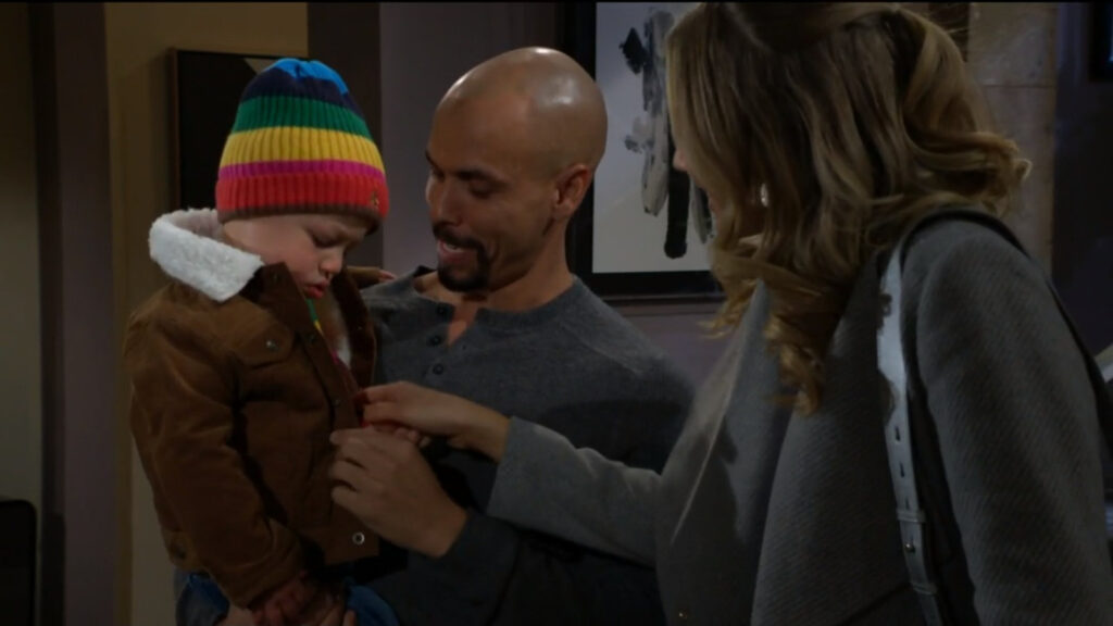Devon and Abby joke about Dominic's little jacket
