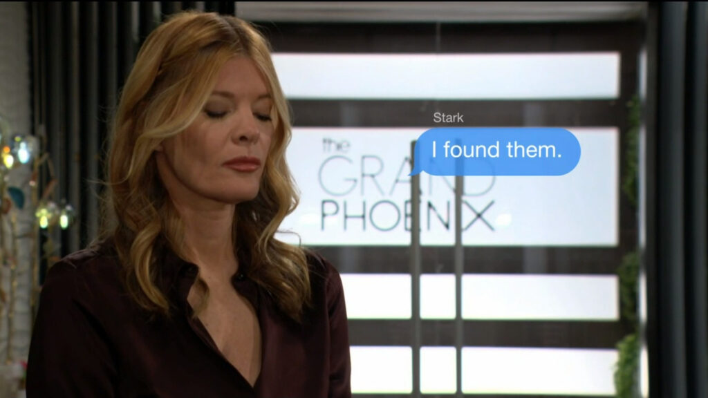 Phyllis sends Jeremy a text message. "I found them."