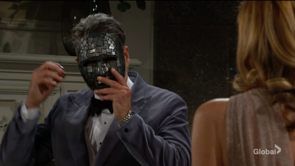 Jeremy puts on his mask as he speaks with Phyllis