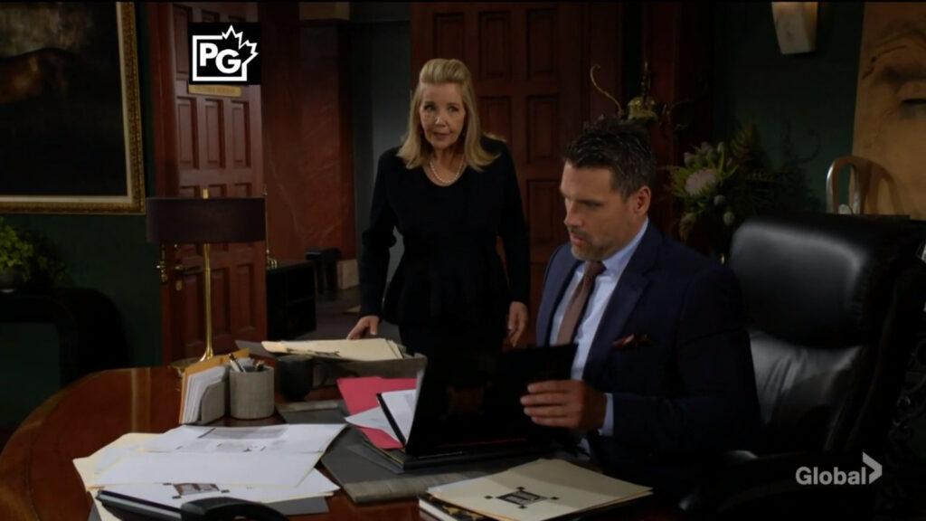 Nikki comes into the office to find Nick going through a mess of papers on his desk.