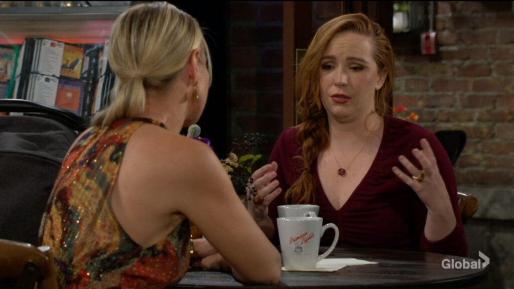 Mariah gestures as she talks with Sharon.