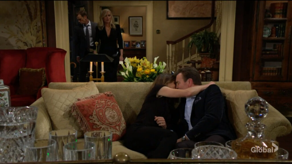 Tucker and Ashley come home as Diane and Jack are snuggling and kissing on the couch.