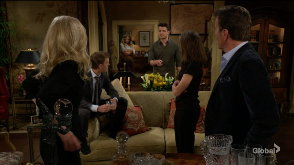 Summer stands near the door, arms folded, as Kyle confronts Jack and Ashley. Tucker and Diane look on.