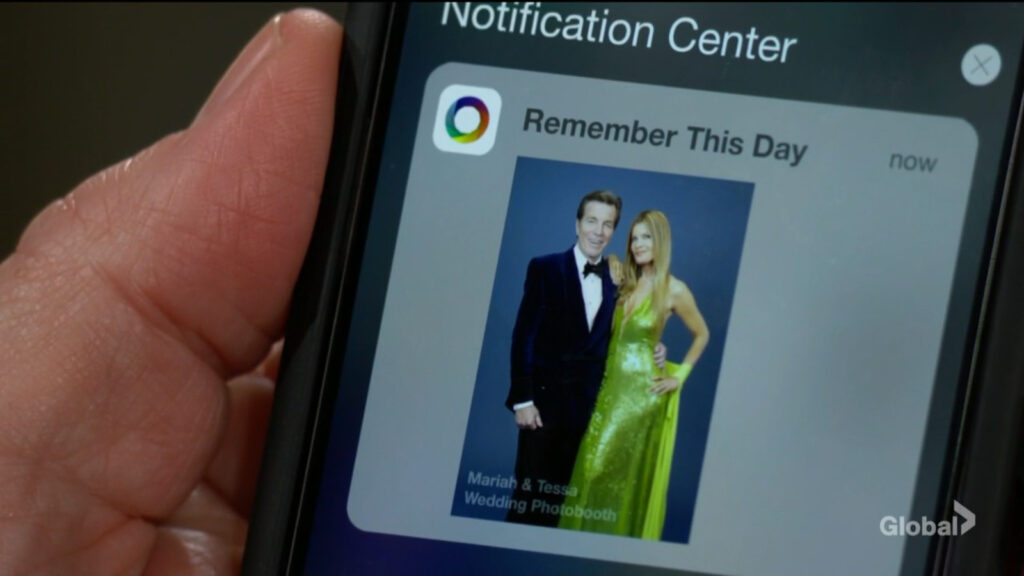 Jack's phone shows him a memory of him and Phyllis together at Mariah and Tessa's wedding.