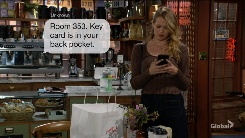 Summer gets a message from an unknown number. "Room 353. Key card is in your back pocket."