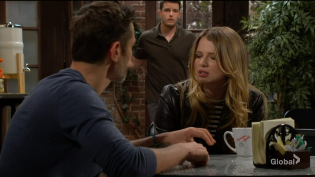 Kyle walks into the coffee shop and talks with Daniel and Summer.