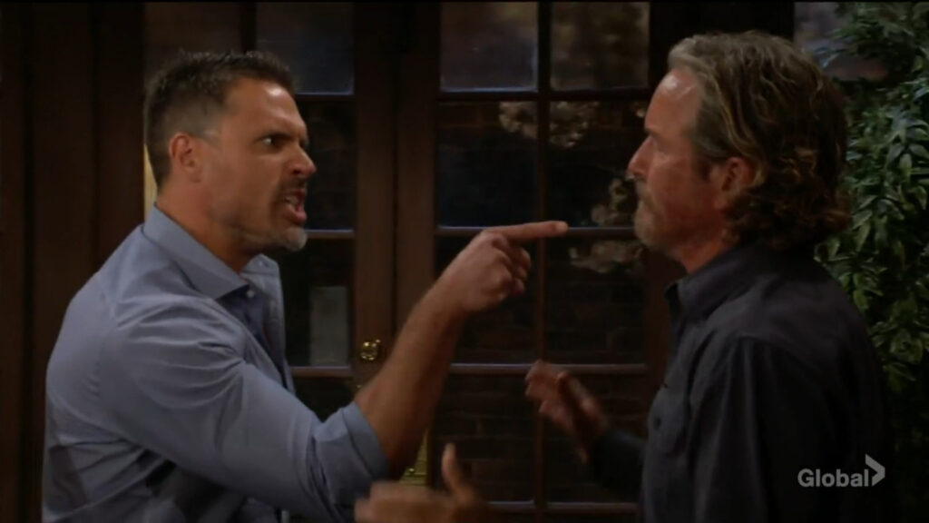 Nick angrily points his finger at Cameron as he tells him to stay away from Sharon.
