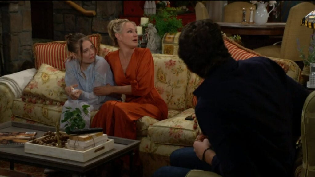 Sharon, Faith, and Chance look over at Nick as he walks into the house.
