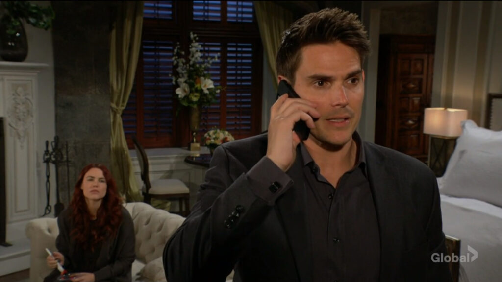 Adam talks with Nick on the phone.