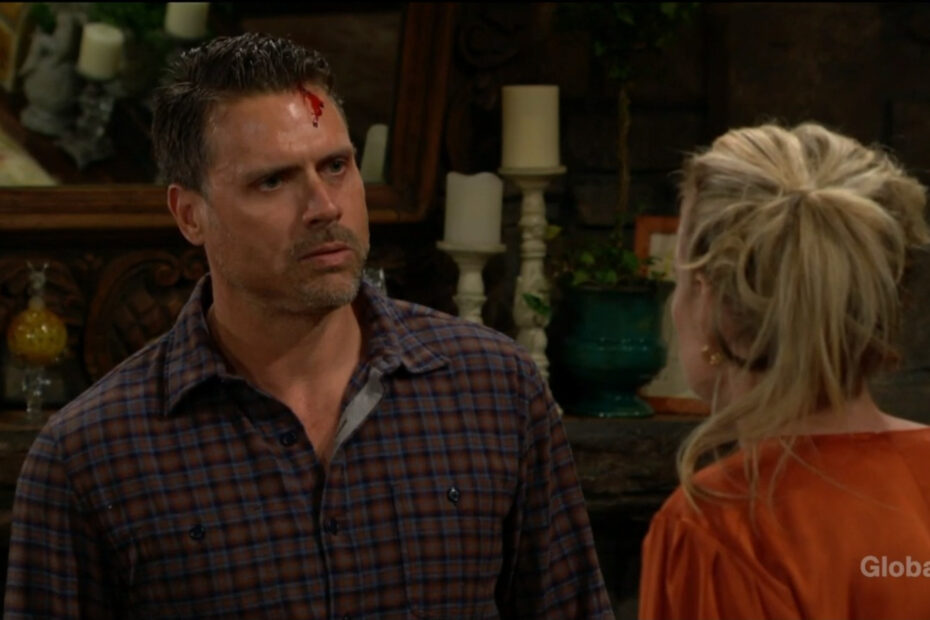 A bloodied Nick talks with Sharon.