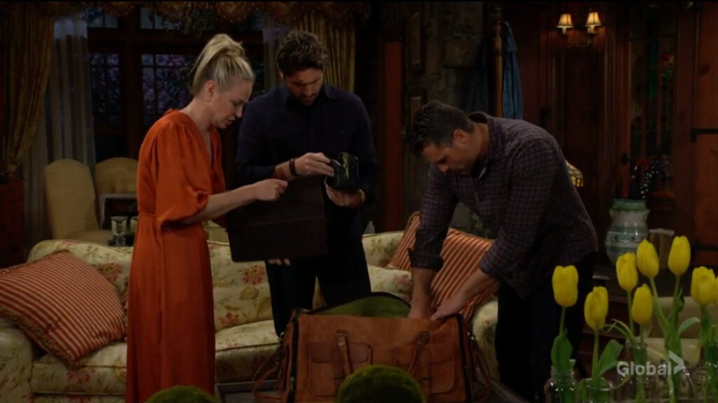 Sharon, Chance, and Nick go through Cameron's duffle bag.