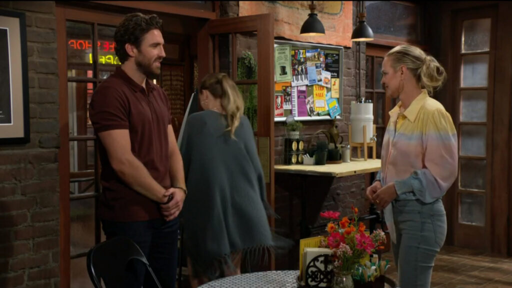 Chance talks with Sharon as Faith leaves to get some scones.
