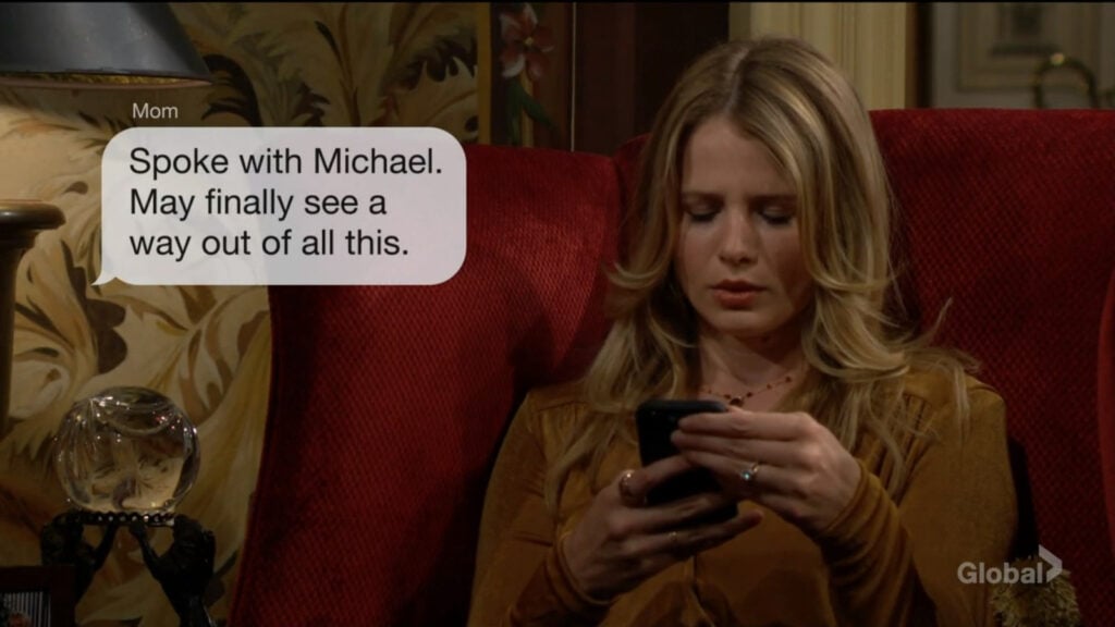 Summer gets a message from Phyllis. "Spoke with Michael. May finally see a way out of all this."