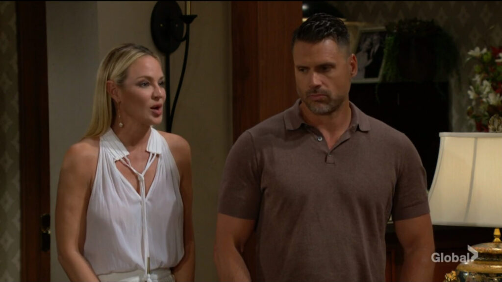 Sharon talks with Victor as Nick and Adam listen.