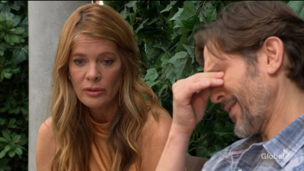 Phyllis talks to Daniel as he rubs his eyes.