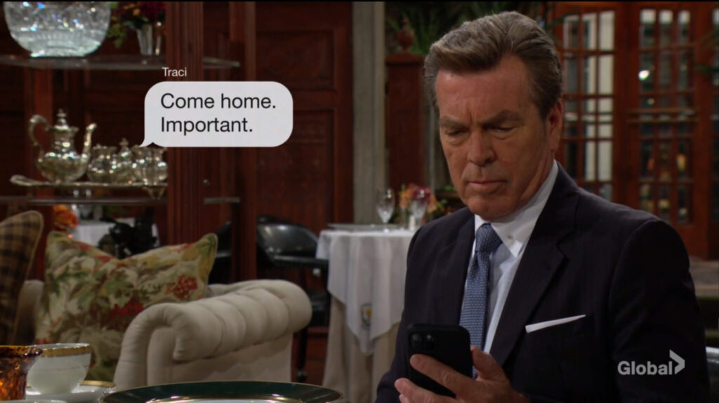 Jack gets a message from Traci. "Come home. Important."