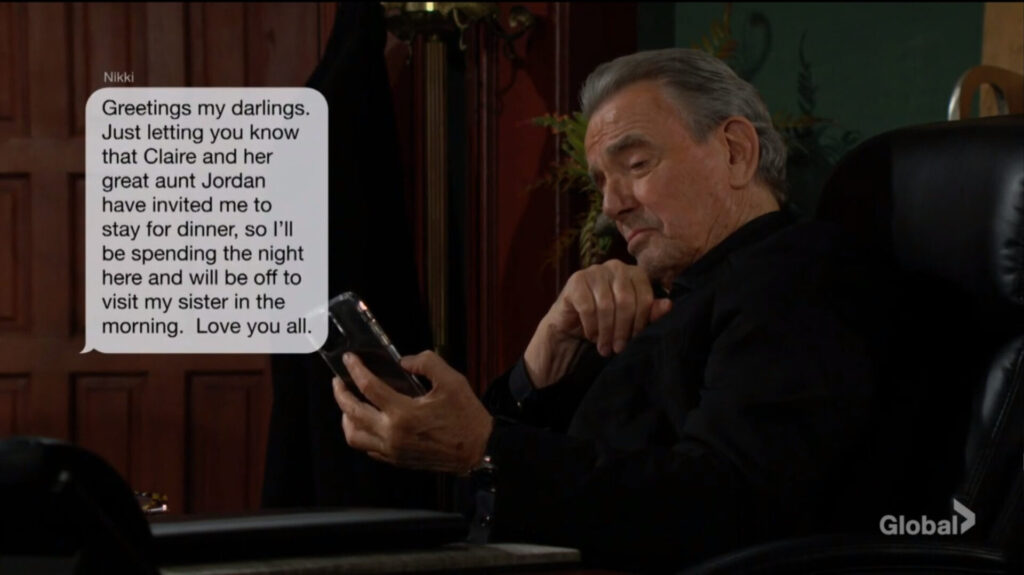 Victor reads "Nikki's" text message.