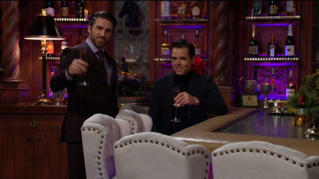 Chance and Billy raise their glasses to Sharon.