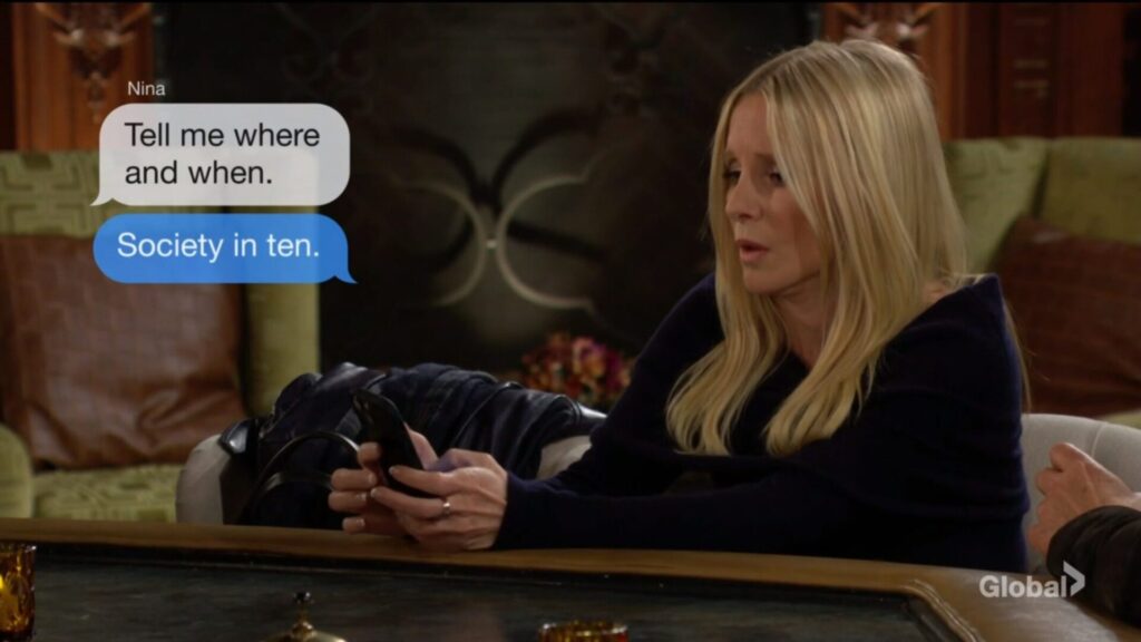 Christine gets a text from Nina and arranges to meet.