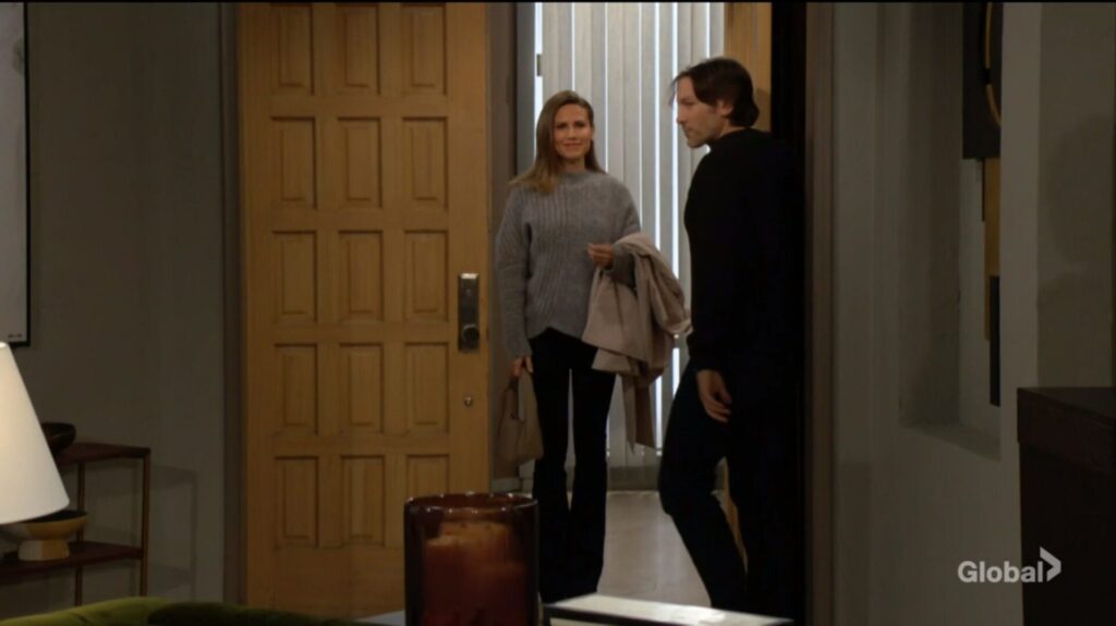 Heather Stevens-Romalotti enters the apartment.