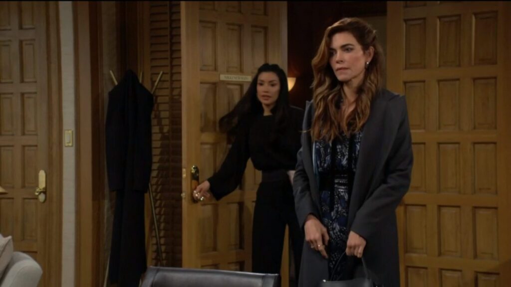 Audra closes the door behind her as Victoria talks to Nikki.
