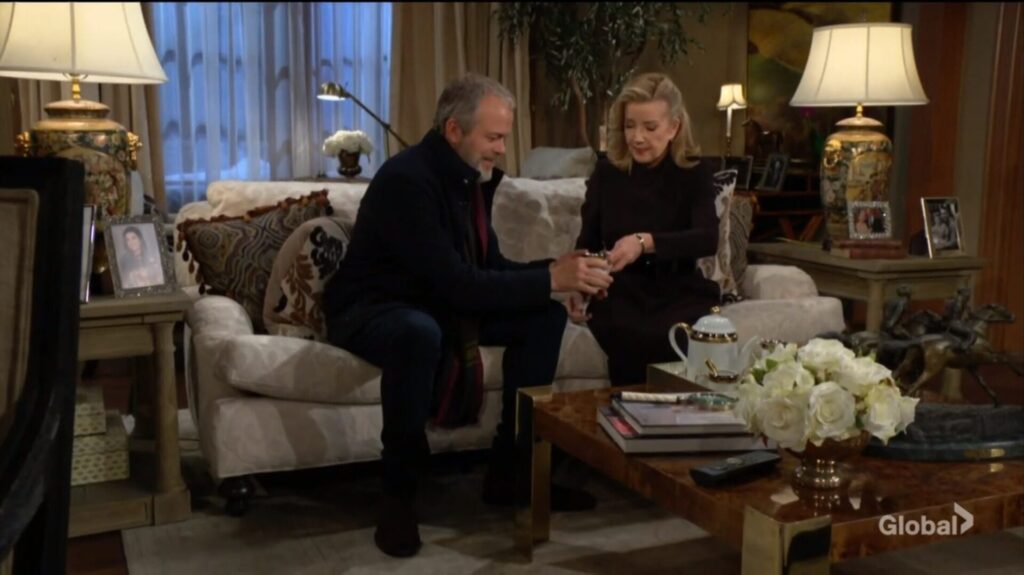Seth and Nikki Newman sit and talk.