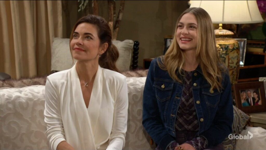 Victoria and Claire smile at Jack.