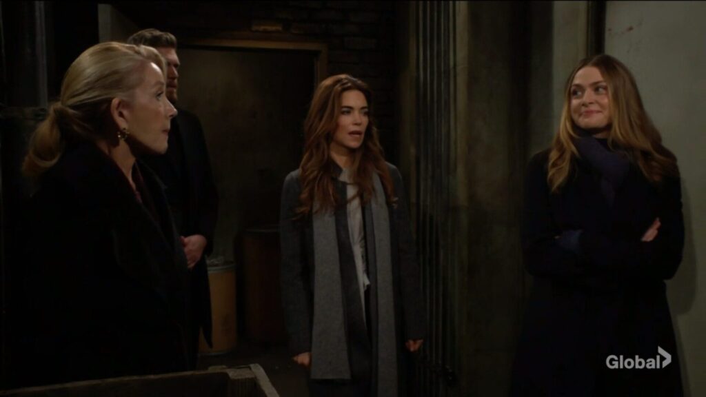 Nikki Newman, Larry the Bodyguard, Victoria Newman, and Claire Grace.