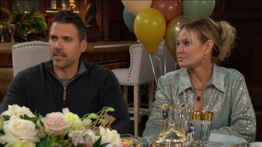 Nick Newman and Sharon Newman talk to Claire.