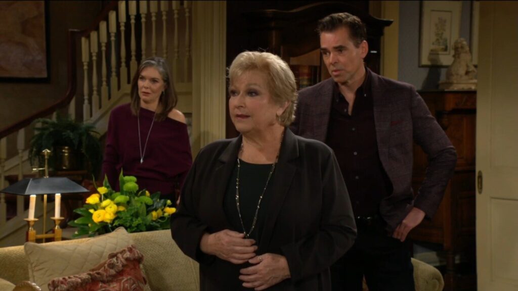 Billy Abbott talks to Ashley as Traci and Diane look on.