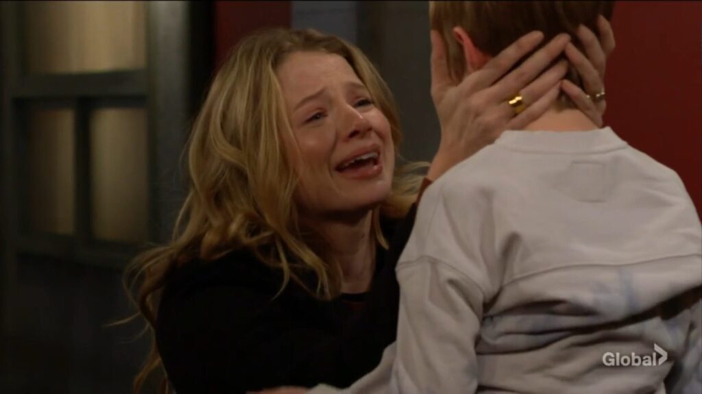 Summer Newman cries in happiness as she hugs Harrison.