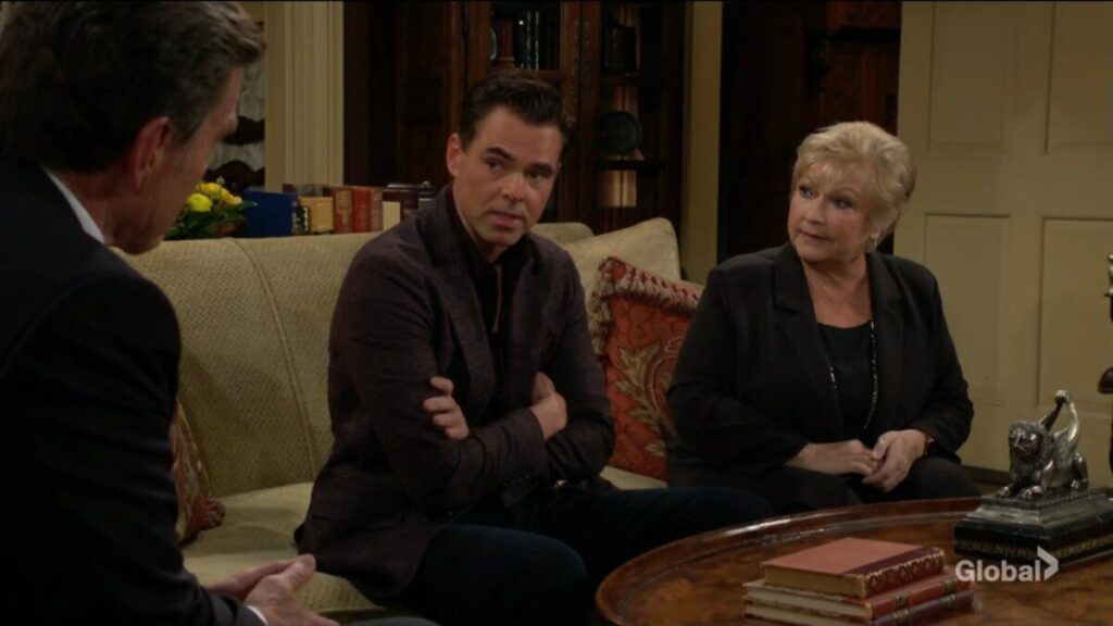 Billy Abbott talks while Jack, Traci, and Diane look on.