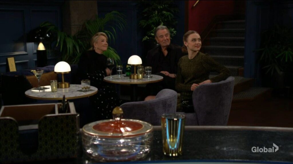 Nikki, Victor, and Claire smile as they watch Cole and Victoria dance.