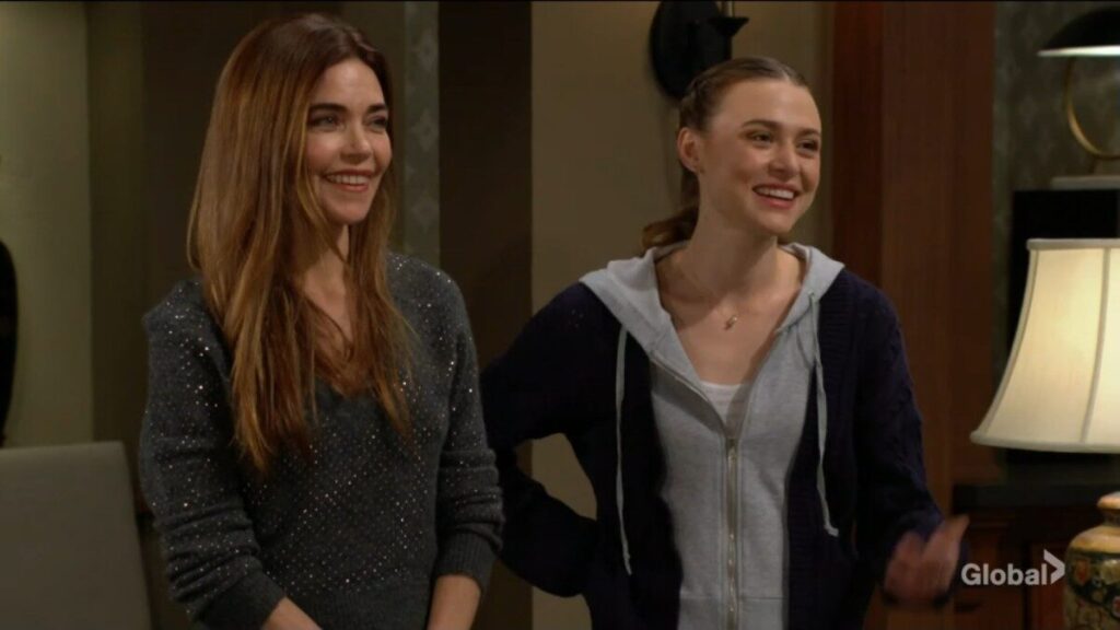 Victoria and Claire smile at Nikki.